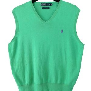 Polo Ralph Lauren Green Purple Logo Pima Cotton Sweater Vest XL Golf Easter VTG